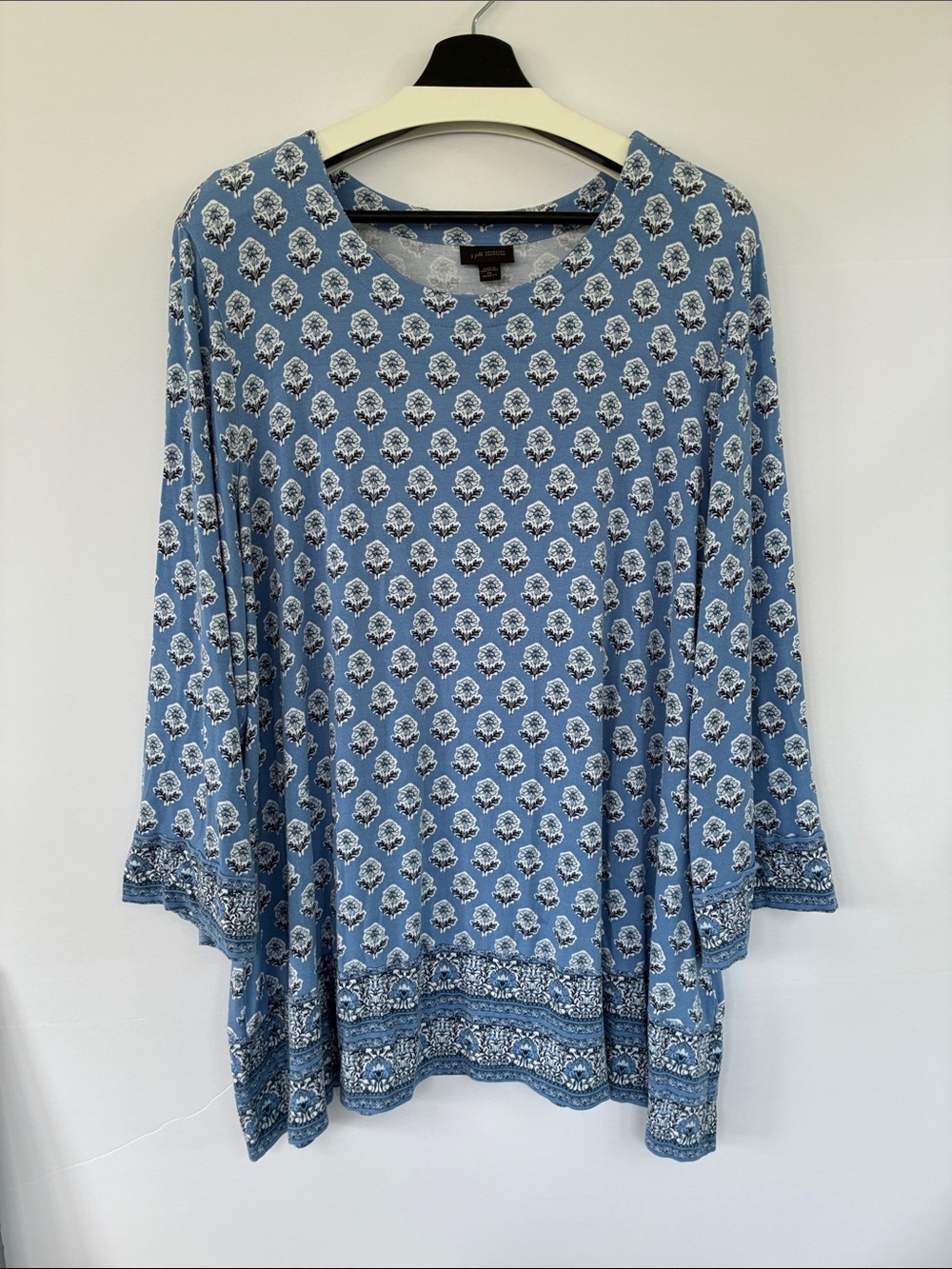 J. Jill Wearever Collection Blue Floral Border Print Tunic Top 2X